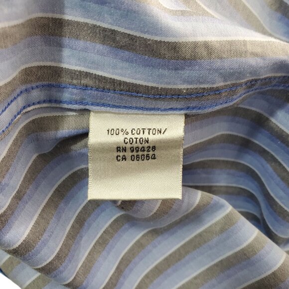 Bugatchi Uomo Mens XL Blue Black Striped Shaped Fit Long Sleeve Button-Up Shirt - Picture 8 of 10